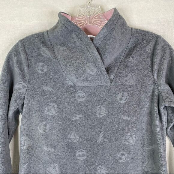 5/$25 Athlethic Works Gray Pink Fleece Emoji Sweatshirt Kangaroo Pocket L 10-12 - Picture 3 of 8